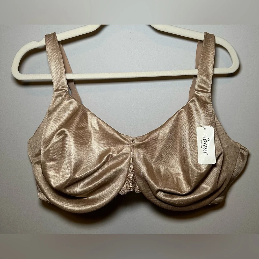 NWT Soma Sensuous Sides Minimizer Bra Soft Tan 3” Slimming Full‎ Coverage 44DD